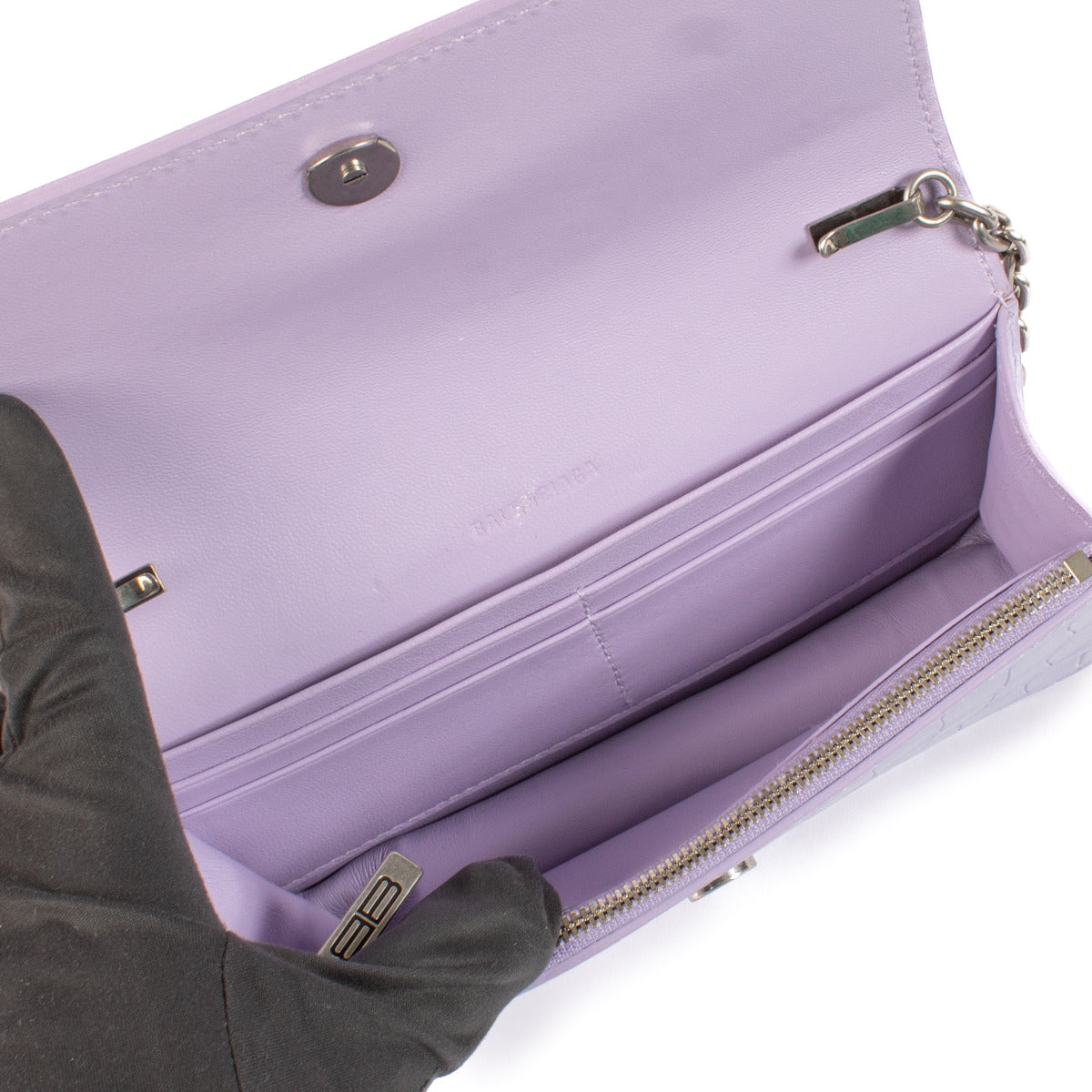 Balenciaga Lilac Crocodile Embossed Gossip Wallet On Chain