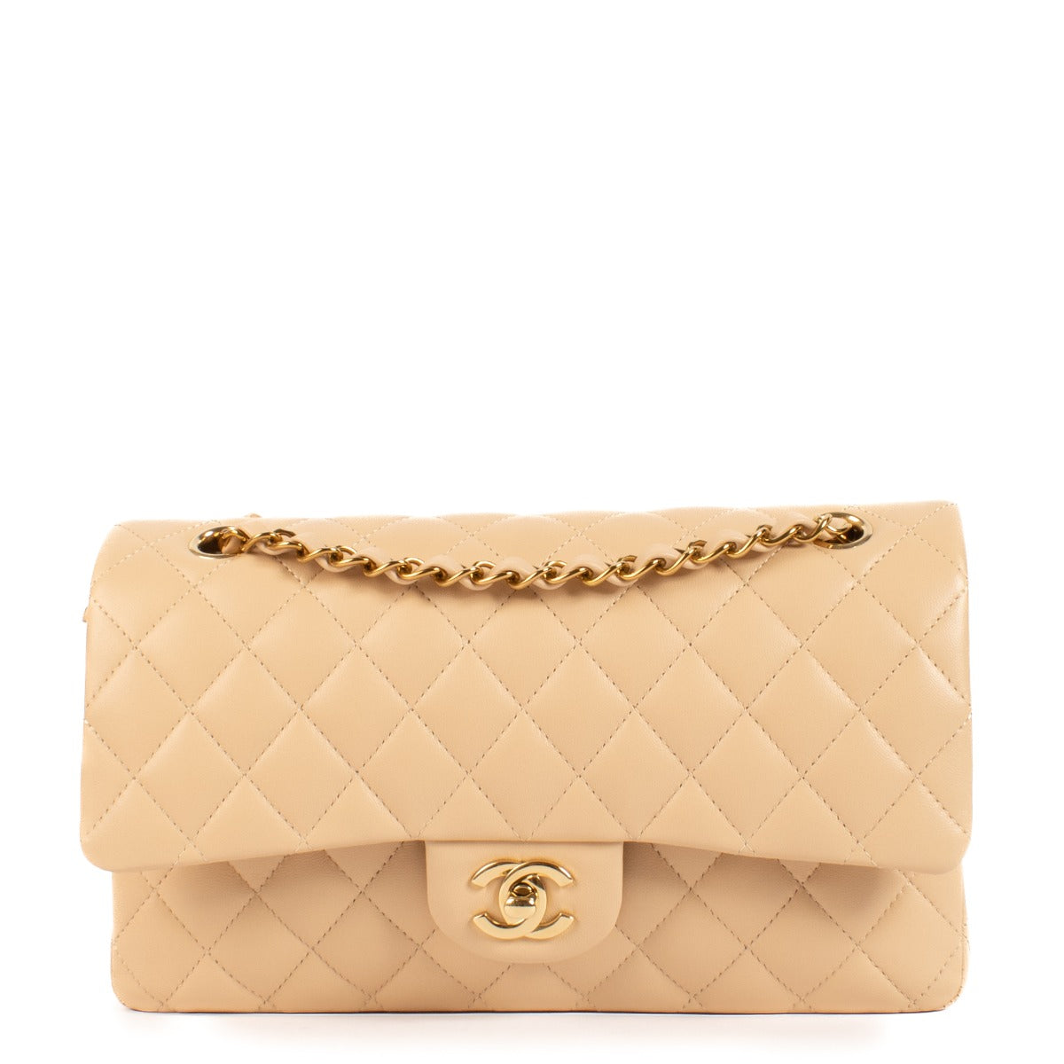 Authentic second hand luxury Chanel Beige Lambskin Medium Classic 11.12 Bag on www.labellov.com