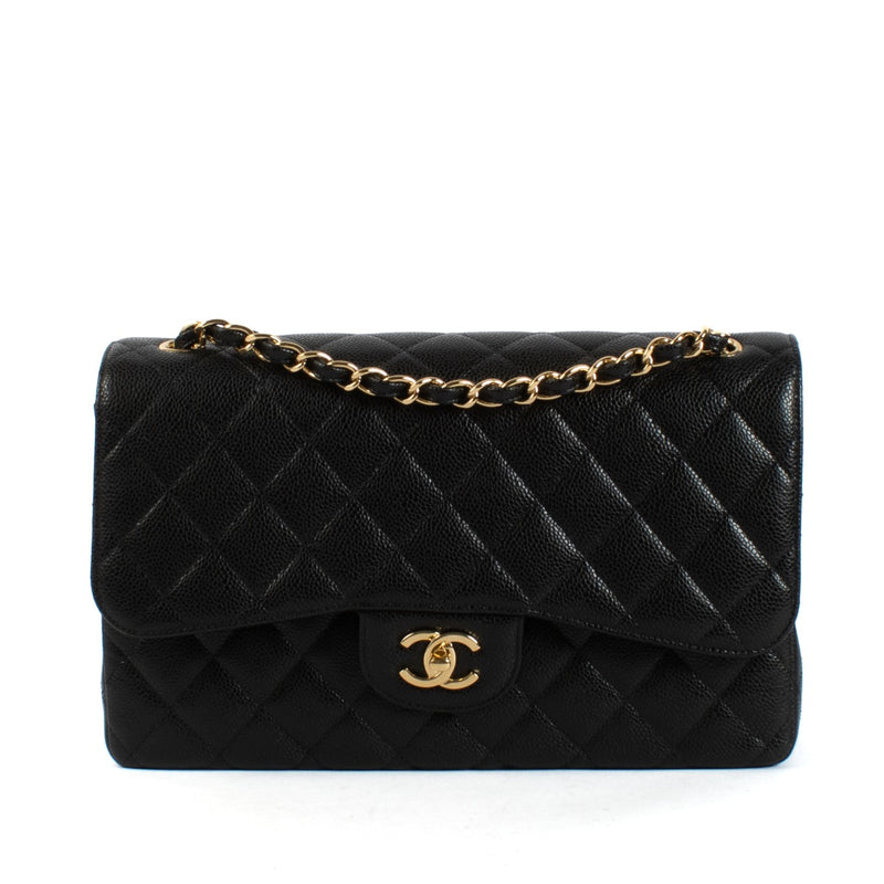 Shop safe online at Labellov in Antwerp and Knokke this 100% authentic second hand Chanel Black Caviar Large Classic Flap Bag