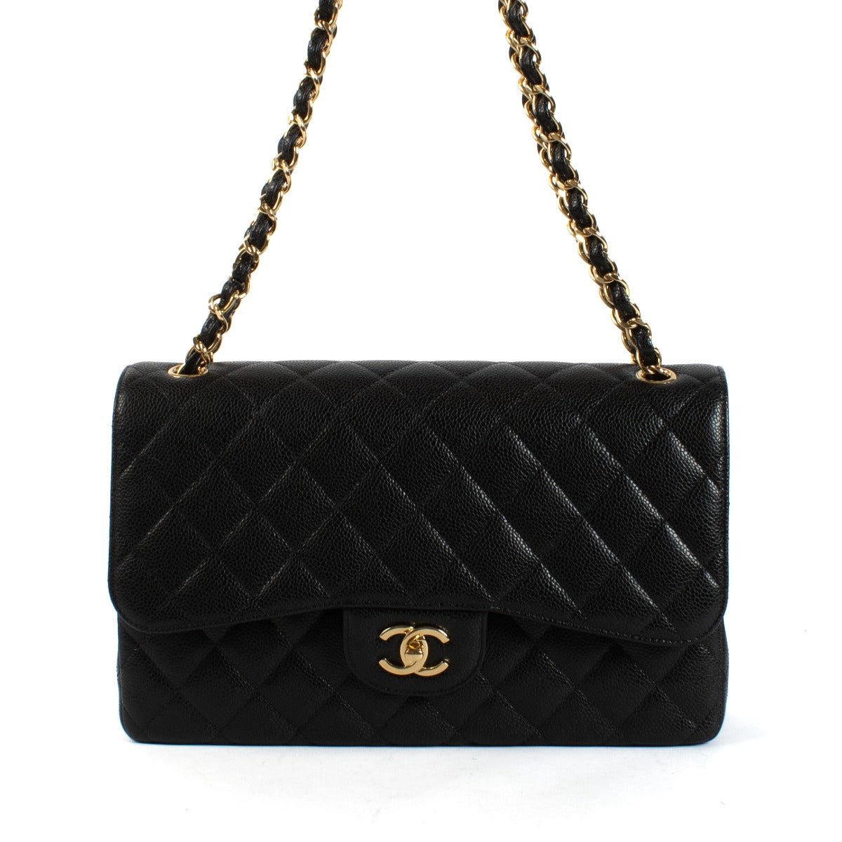 Shop safe online at Labellov in Antwerp and Knokke this 100% authentic second hand Chanel Black Caviar Large Classic Flap Bag