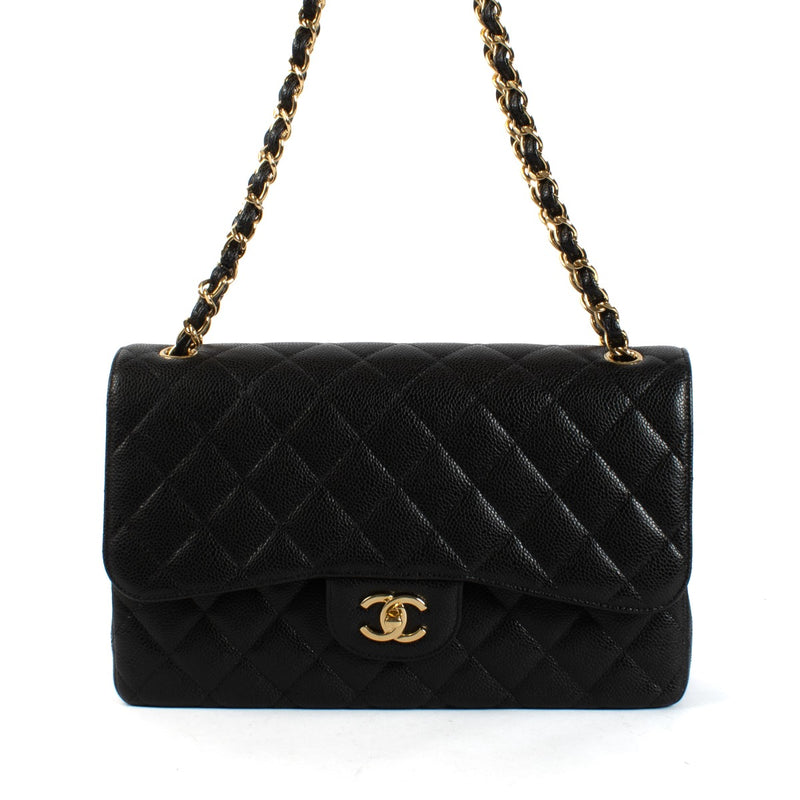 Shop safe online at Labellov in Antwerp and Knokke this 100% authentic second hand Chanel Black Caviar Large Classic Flap Bag