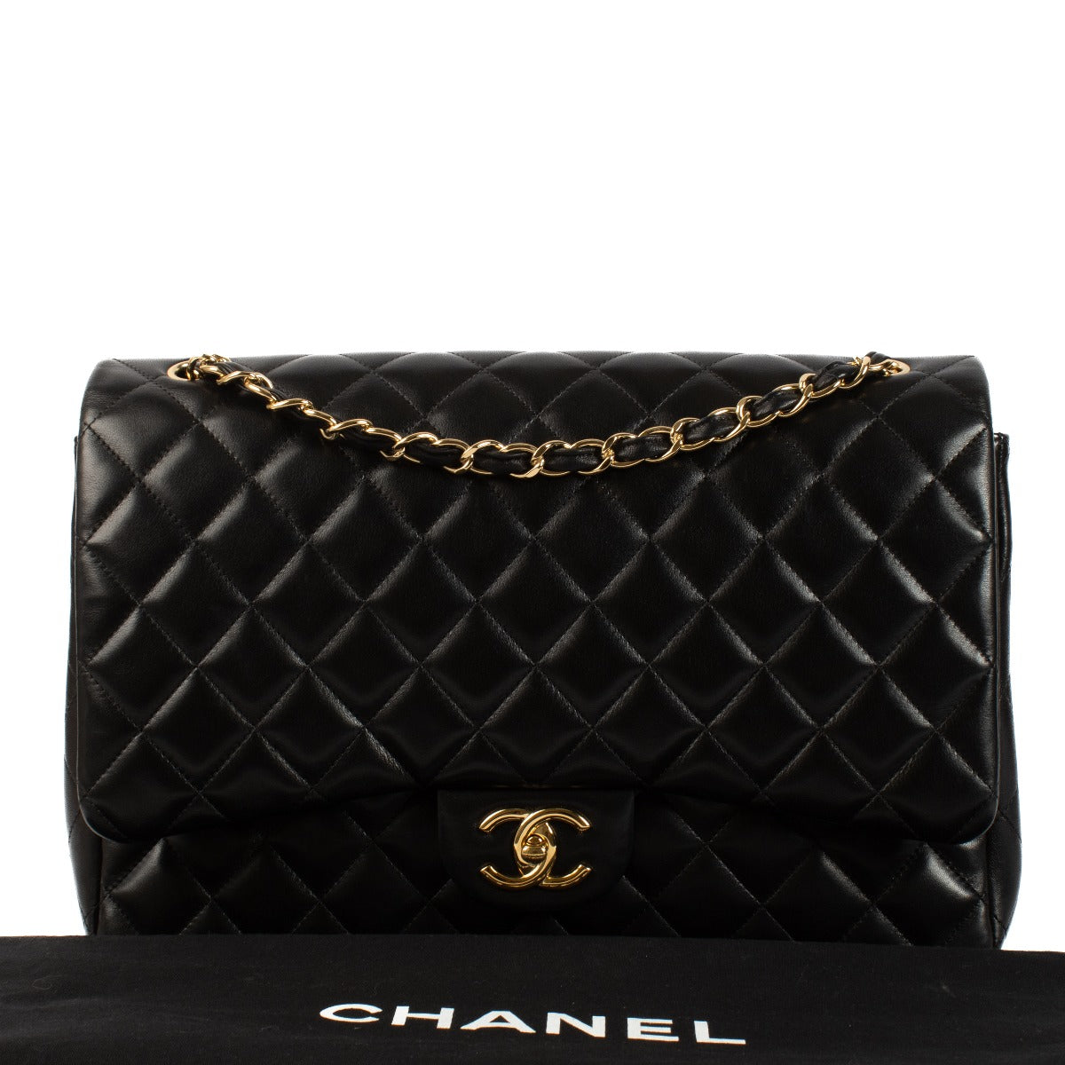 Chanel Black Lambskin Maxi Classic Handbag