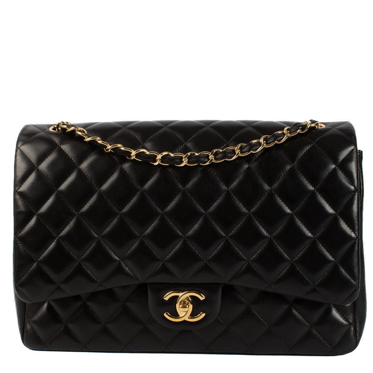 Chanel Black Lambskin Maxi Classic Handbag