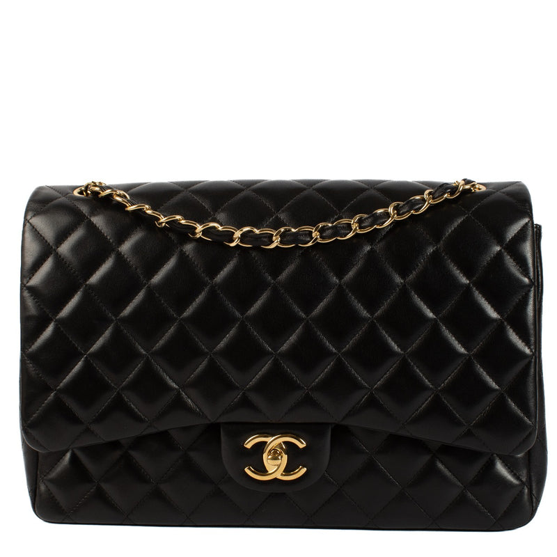 Chanel Black Lambskin Maxi Classic Handbag