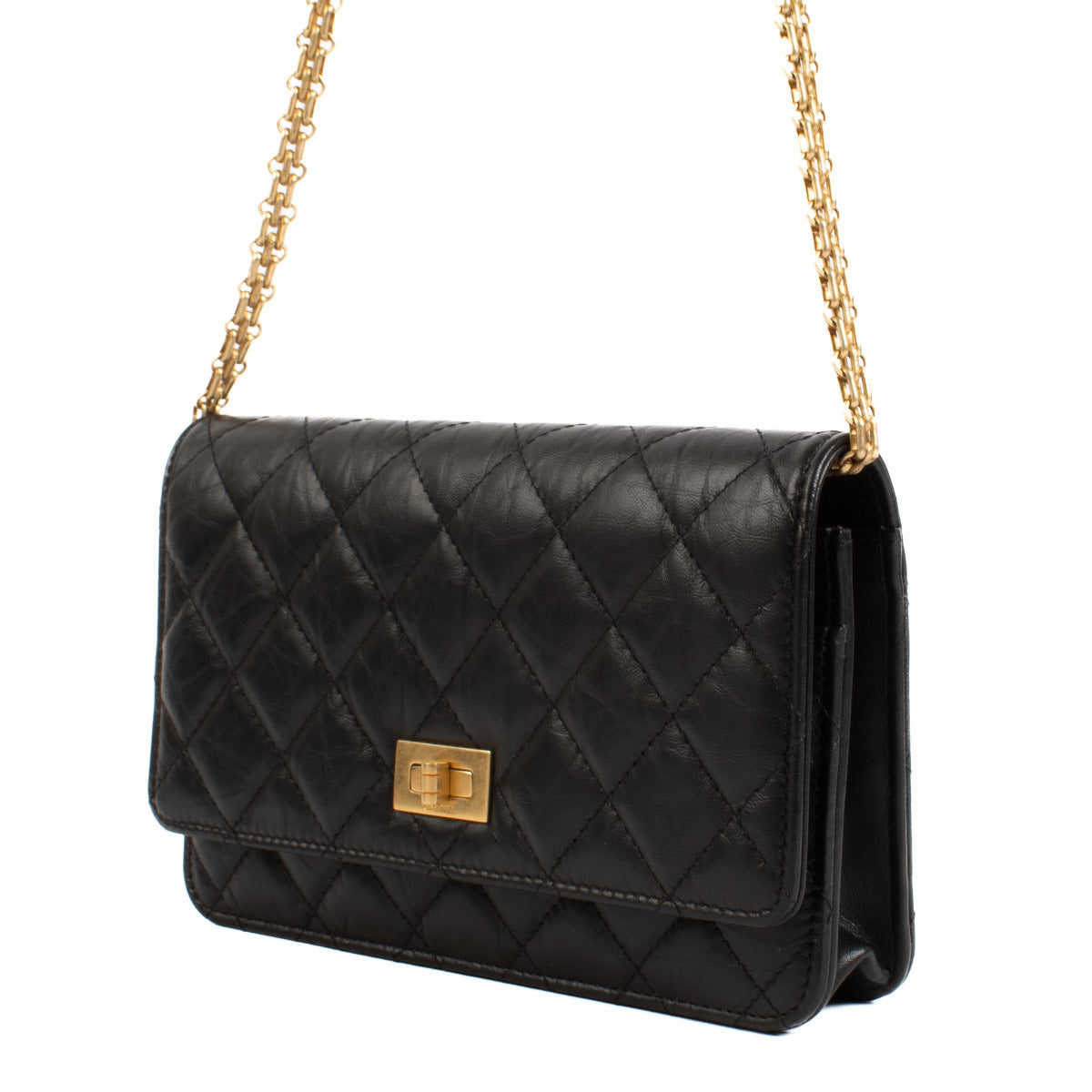 Chanel Zwarte 2.55 Portemonnee op Ketting Tas