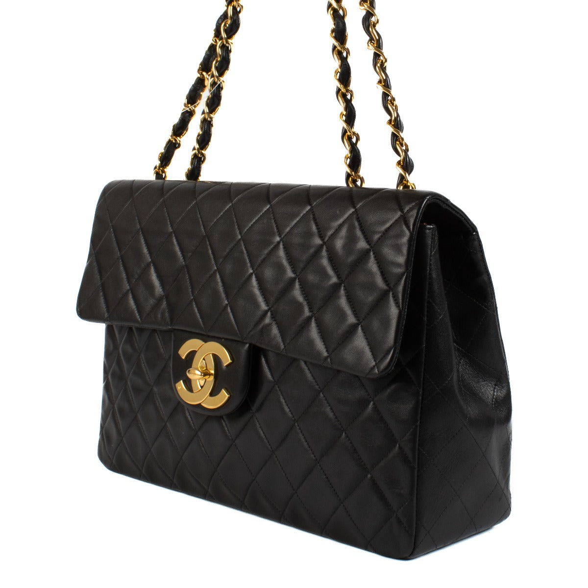 Chanel Vintage Black Lambskin Large CC Jumbo Maxi Classic Flap Bag