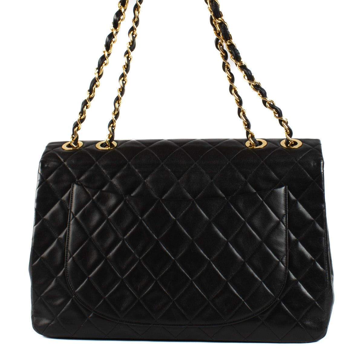 Sac Chanel Vintage Maxi XL Classique à rabat simple en agneau noir