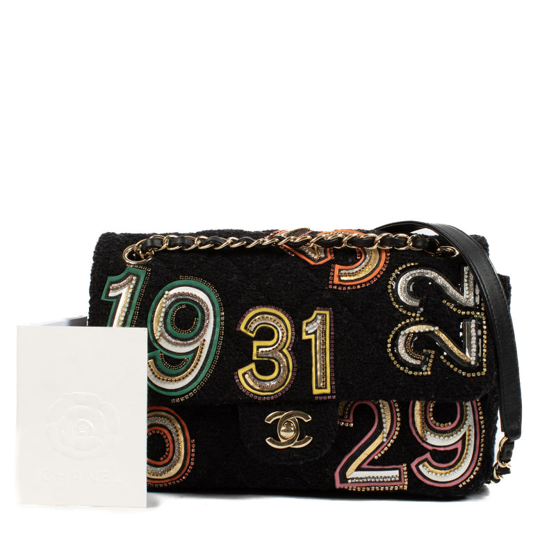 Chanel Black Tweed Embroidered Flap Bag