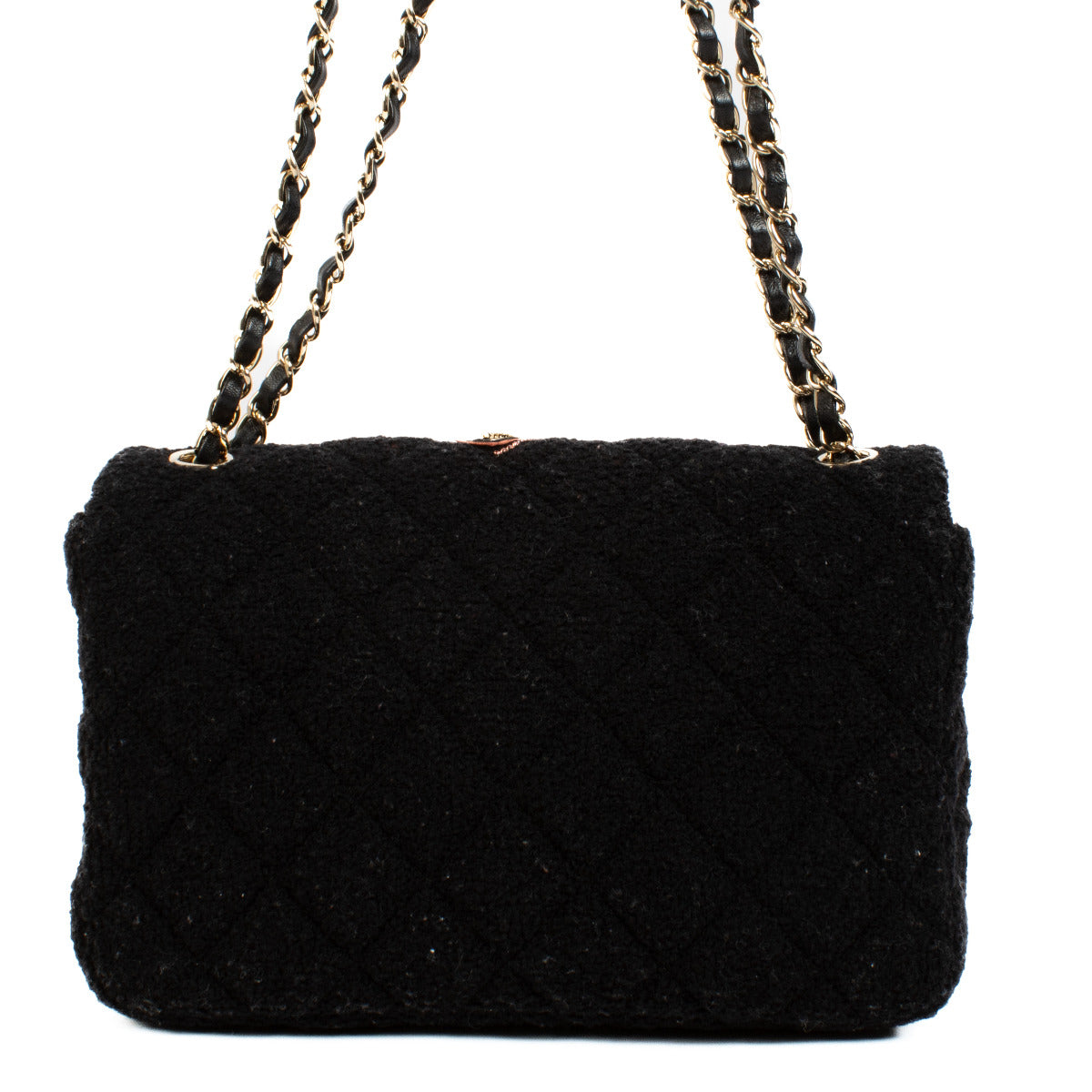Chanel Zwarte Tweed Geborduurde Flap Tas