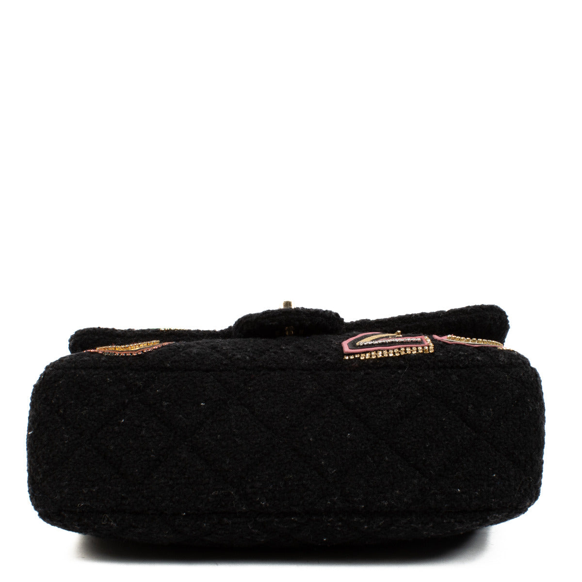 Chanel Zwarte Tweed Geborduurde Flap Tas