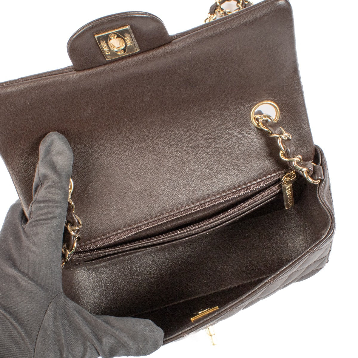Chanel Bruin Lamsleren Mini Classic Flap Tas