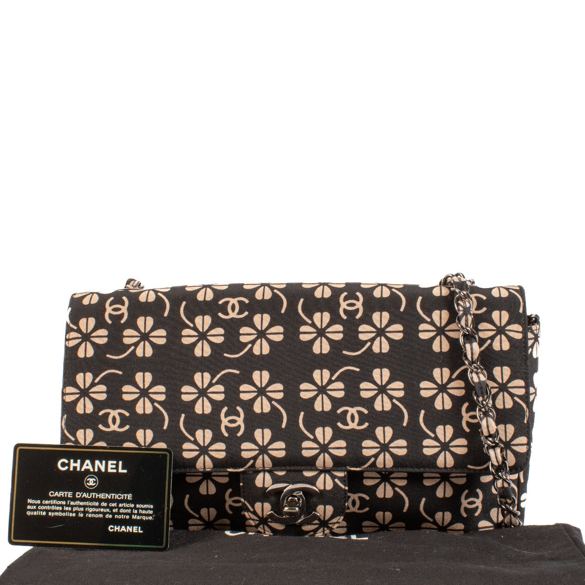 Chanel Vintage CC Clover Fabric Medium Classic Flap Bag