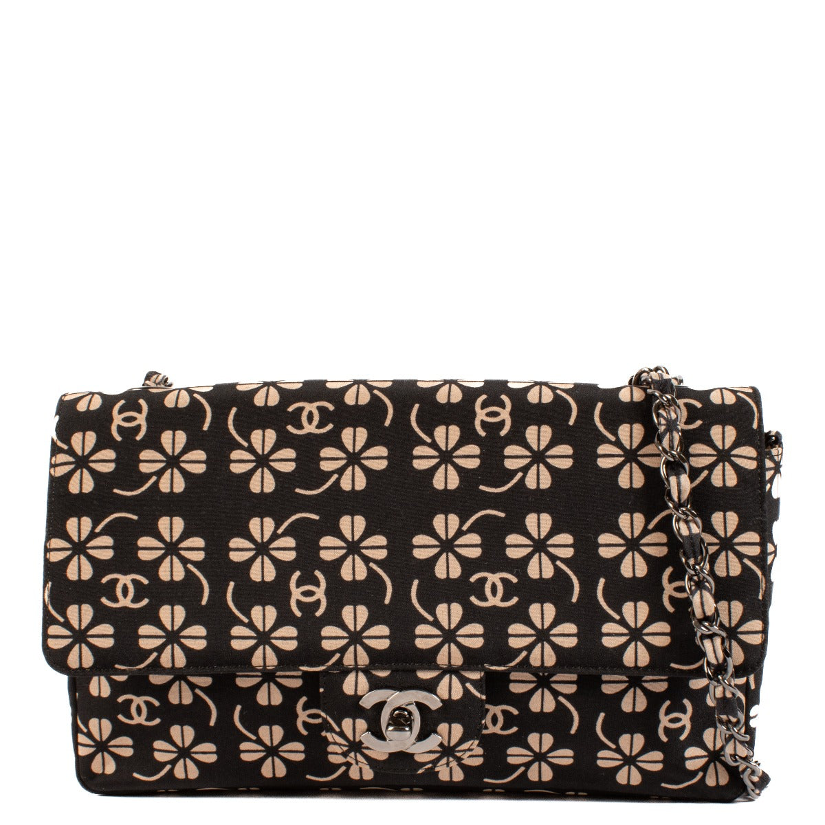 Chanel Vintage CC Clover Fabric Medium Classic Flap Bag