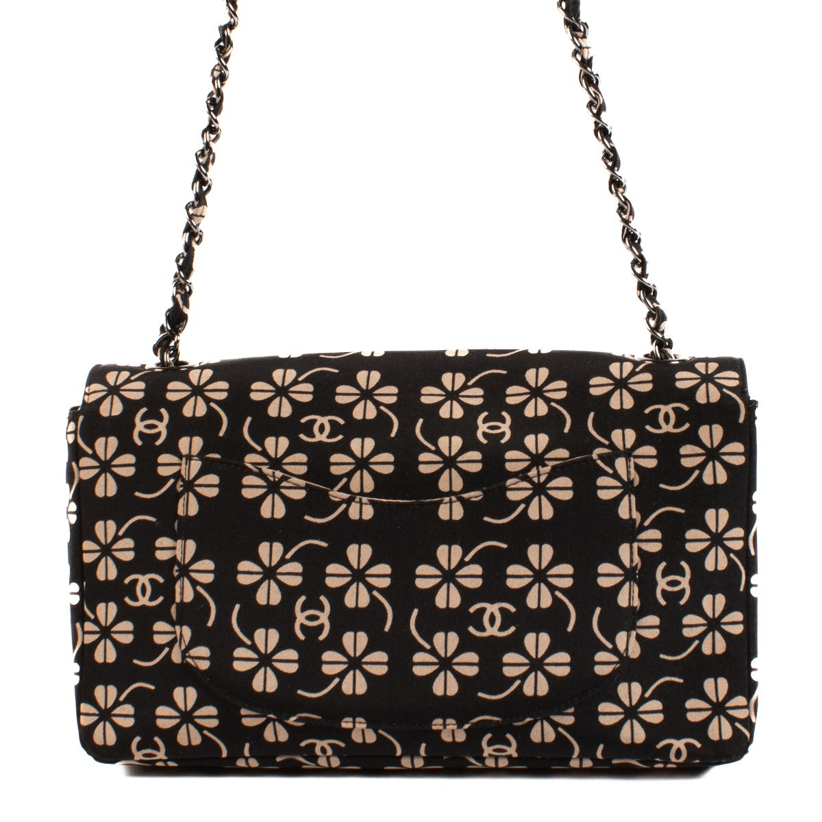Sac à rabat classique Chanel Vintage CC en tissu avec trèfle, taille moyenne