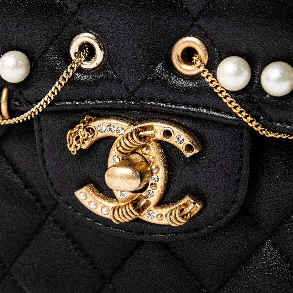 Shop safe online at Labellov in Antwerp, Brussels and Knokke this 100% authentic second hand Chanel Black Lambskin Piercing Classic Flap Bag