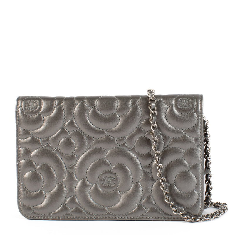 shop 100% authentic second hand Chanel Metallic Lambskin Camellia Crystal Wallet On Chain on Labellov.com