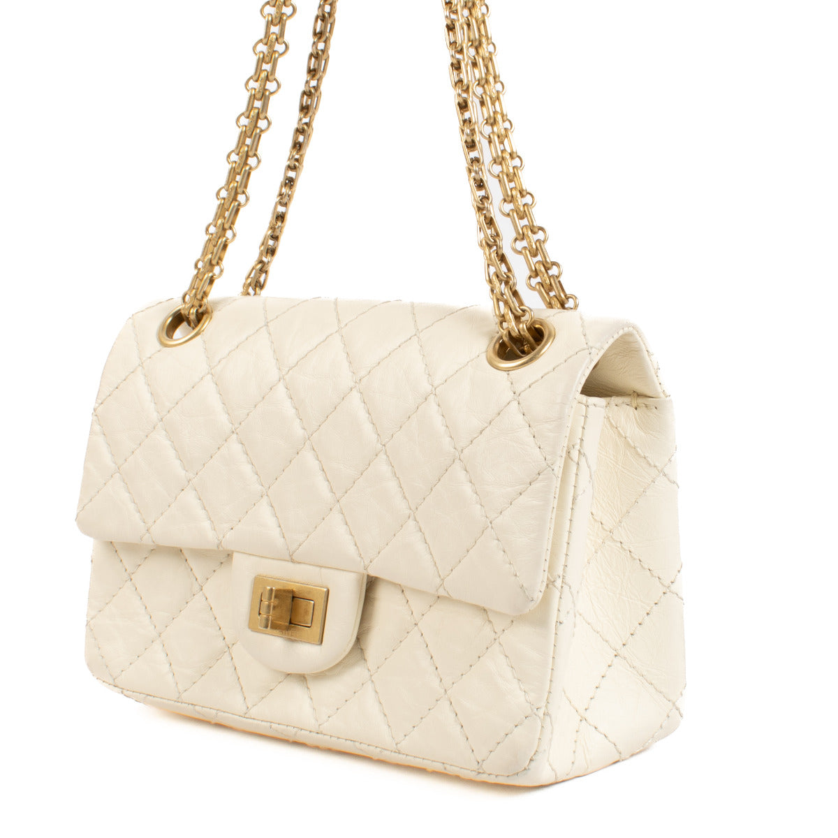 Chanel Witte Aged Kalfsleer Mini 2.55 Handtas