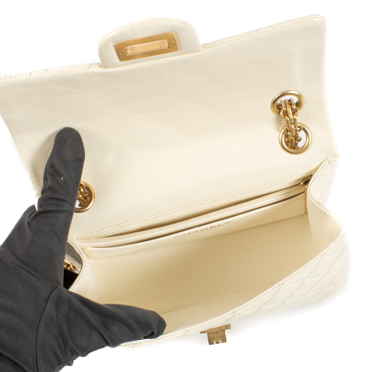 Chanel Witte Aged Kalfsleer Mini 2.55 Handtas