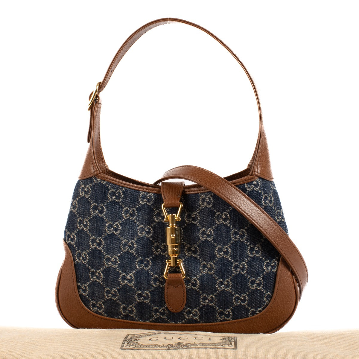 shop 100% authentic second hand Gucci GG Denim Jackie Crossbody Bag on Labellov.com