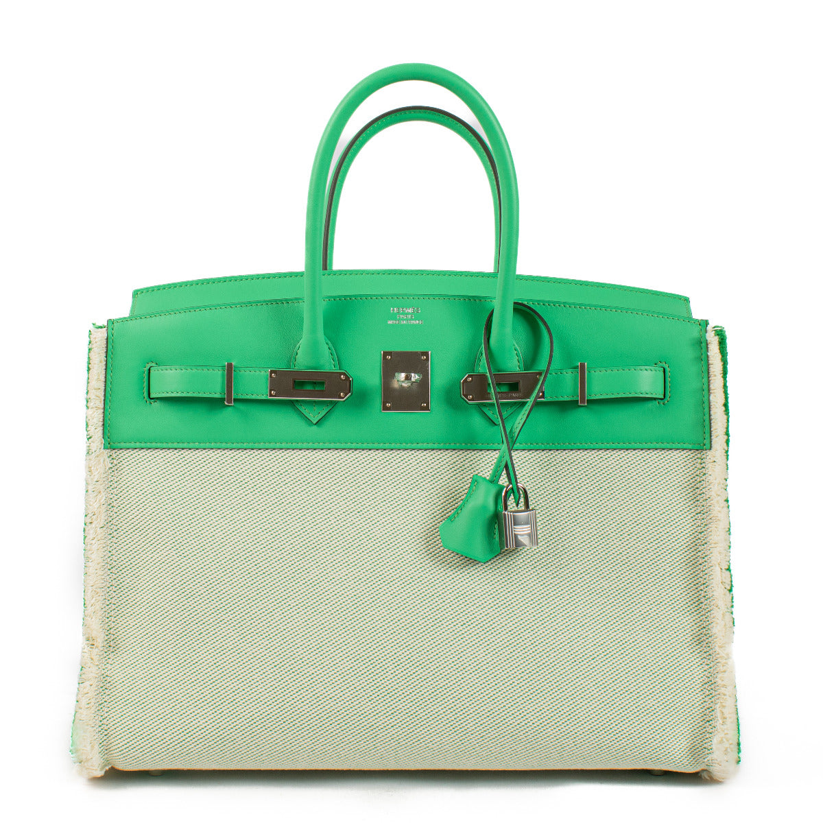 Hermès Birkin Fray 35 Twill H/Swift Ecru/Bambou/Vert Comics PHW