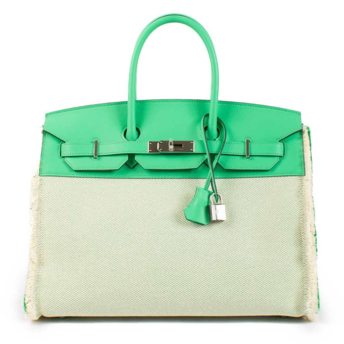 Hermès Birkin Fray 35 Twill H/Swift Ecru/Bambou/Vert Comics PHW