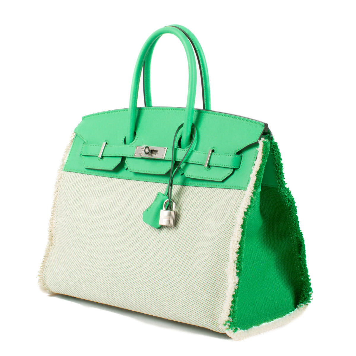 Hermès Birkin Fray 35 Twill H/Swift Ecru/Bambou/Vert Comics PHW