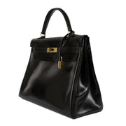 Authentic second hand Hermès 1950s Vintage Kelly 32 Black Box on www.labellov.com