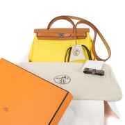Hermès Herbag Zip 31 Jaune Citron/Naturel Sable Toile Officier/Hunter Palladium Hardware
