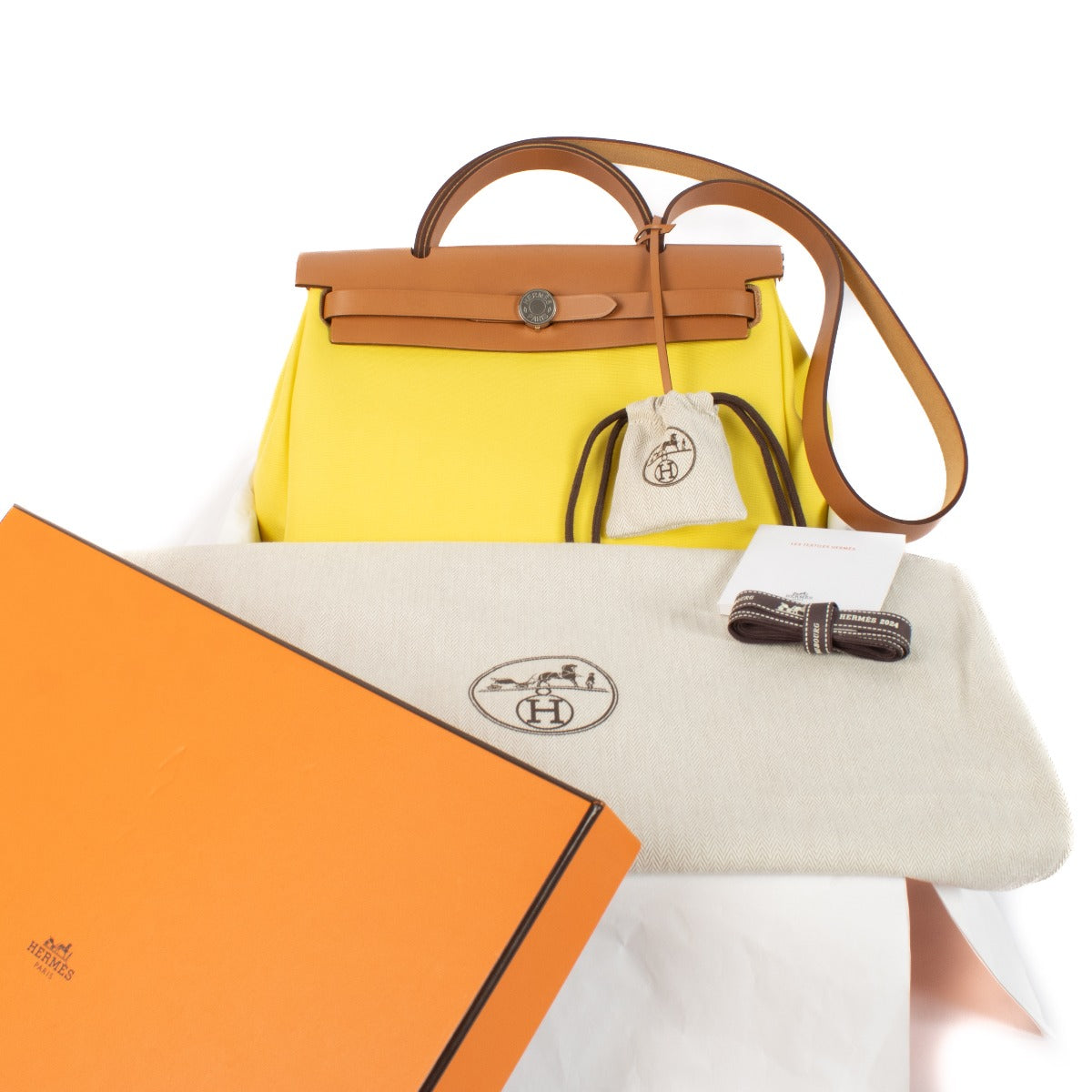 Hermès Herbag Zip 31 Jaune Citron/Naturel Sable Toile Officier/Hunter Palladium Hardware