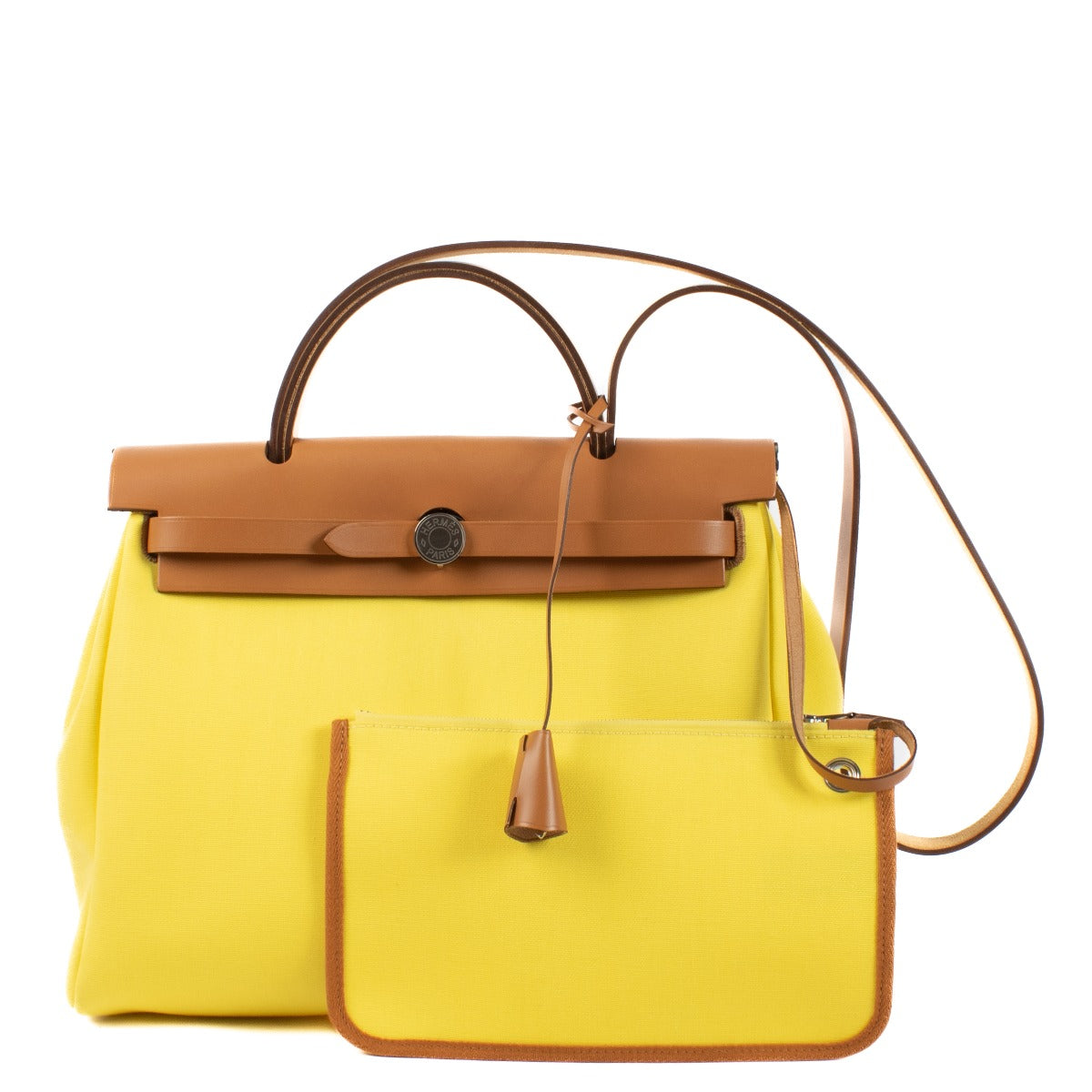 Hermès Herbag Zip 31 Jaune Citron/Naturel Sable Toile Officier/Hunter Palladium Hardware