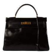 Vintage Hermès Kelly 32 Black Box GHW