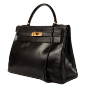 Vintage Hermès Kelly 32 Black Box GHW
