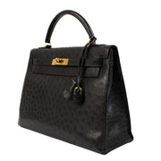 Hermès Kelly 32 Black Ostrich GHW