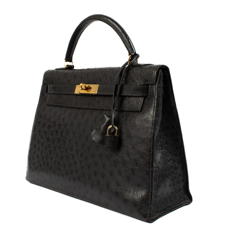 Hermès Kelly 32 Black Ostrich GHW