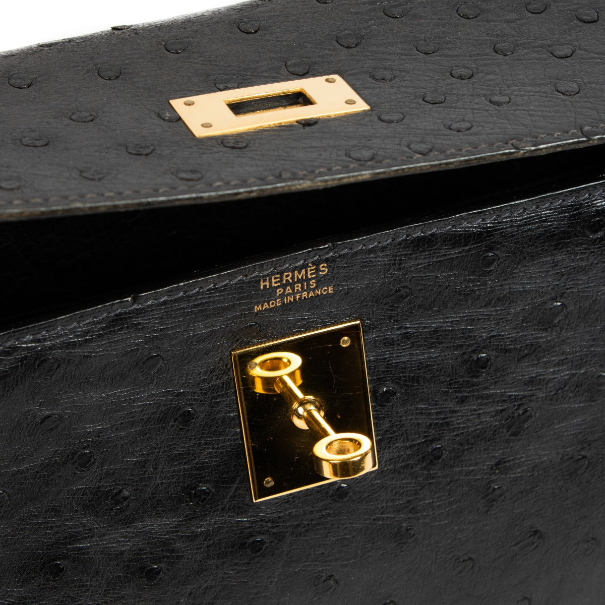 Hermès Kelly 32 Black Ostrich GHW