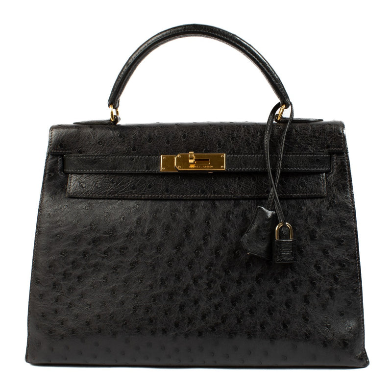 Hermès Kelly 32 Black Ostrich GHW