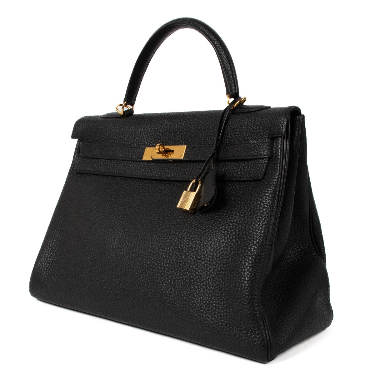 Authentic 2001 Vintage Hermès Kelly 35 Black Fjord GHW on www.labellov.com