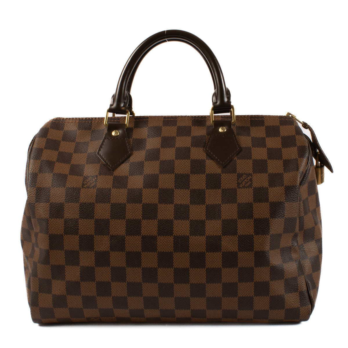 The Speedy 30 features a spacious interior, perfect for carrying all your essentials while maintaining a sleek and structured silhouette. Its top handles are made from rich, dark brown cowhide leather, providing a comfortable grip and a touch of refinemen