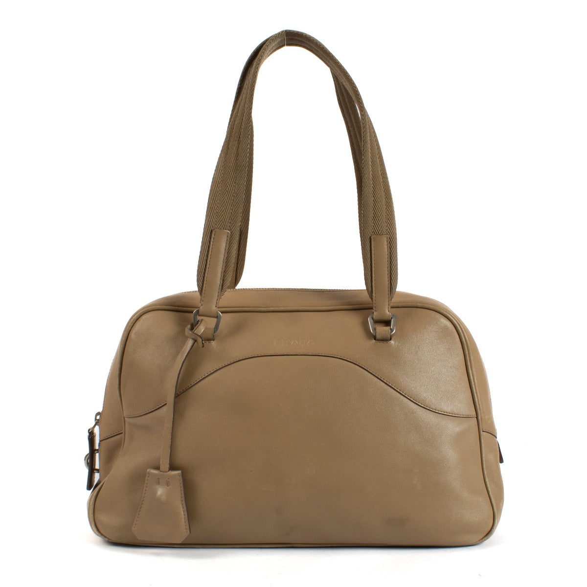 Shop safe online at Labellov in Antwerp and Knokke this 100% authentic second hand Prada Beige City Calf Bowling Bag