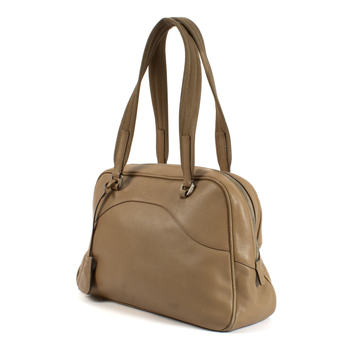Shop safe online at Labellov in Antwerp and Knokke this 100% authentic second hand Prada Beige City Calf Bowling Bag
