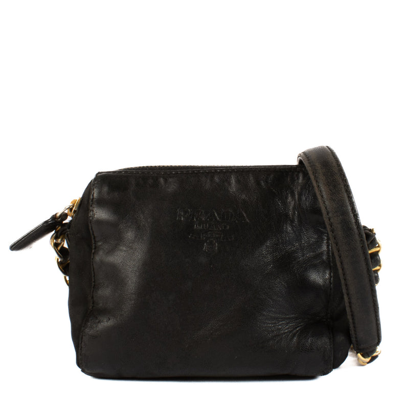 Prada Black Leather and Nylon Mini Chain Bag