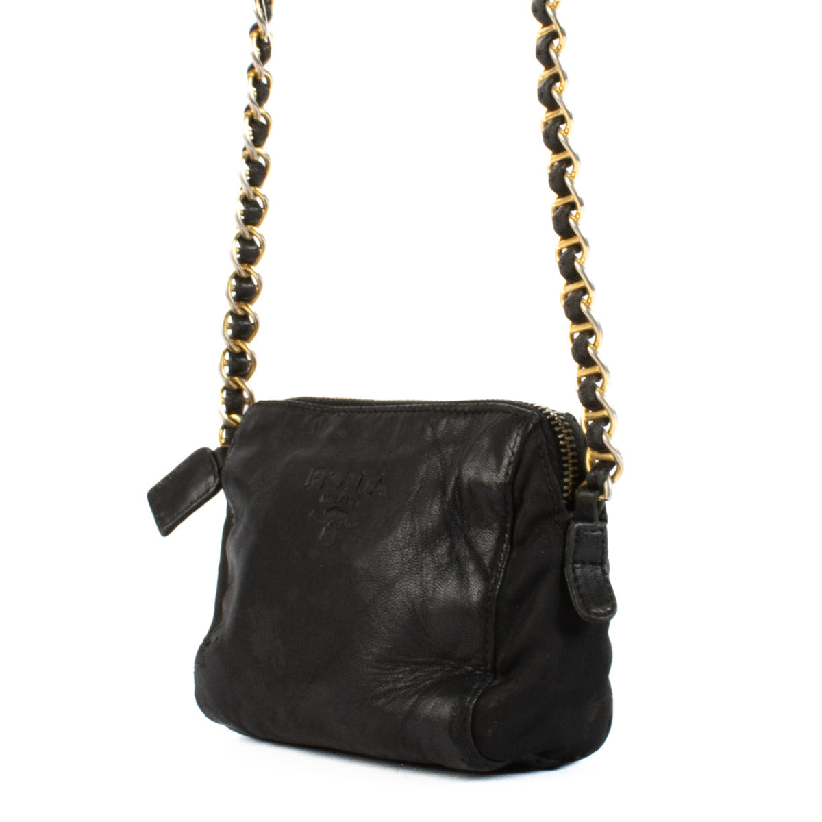 Prada Black Leather and Nylon Mini Chain Bag