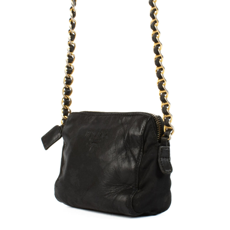 Prada Black Leather and Nylon Mini Chain Bag