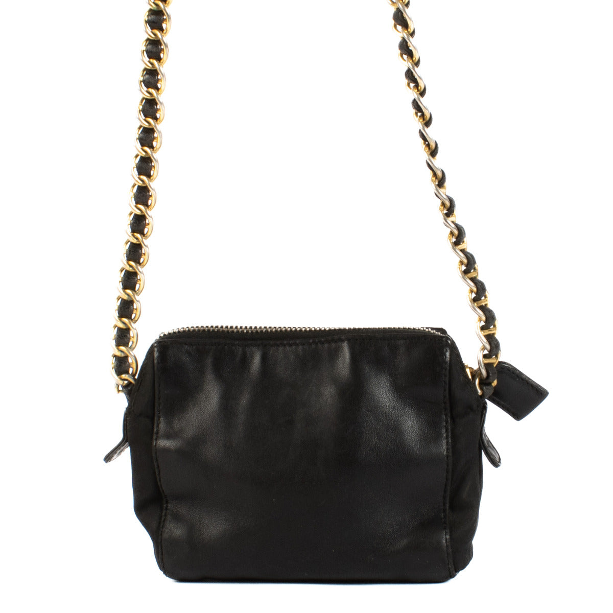 Prada Zwart Leren en Nylon Mini Kettingtas