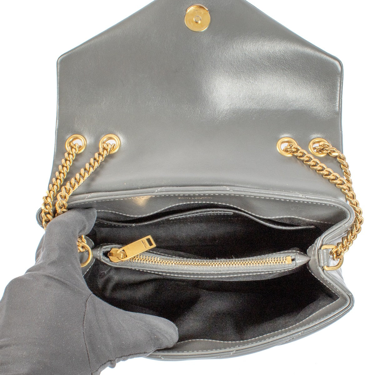Saint Laurent Strom Grey Quilted Leather Small Loulou Bag