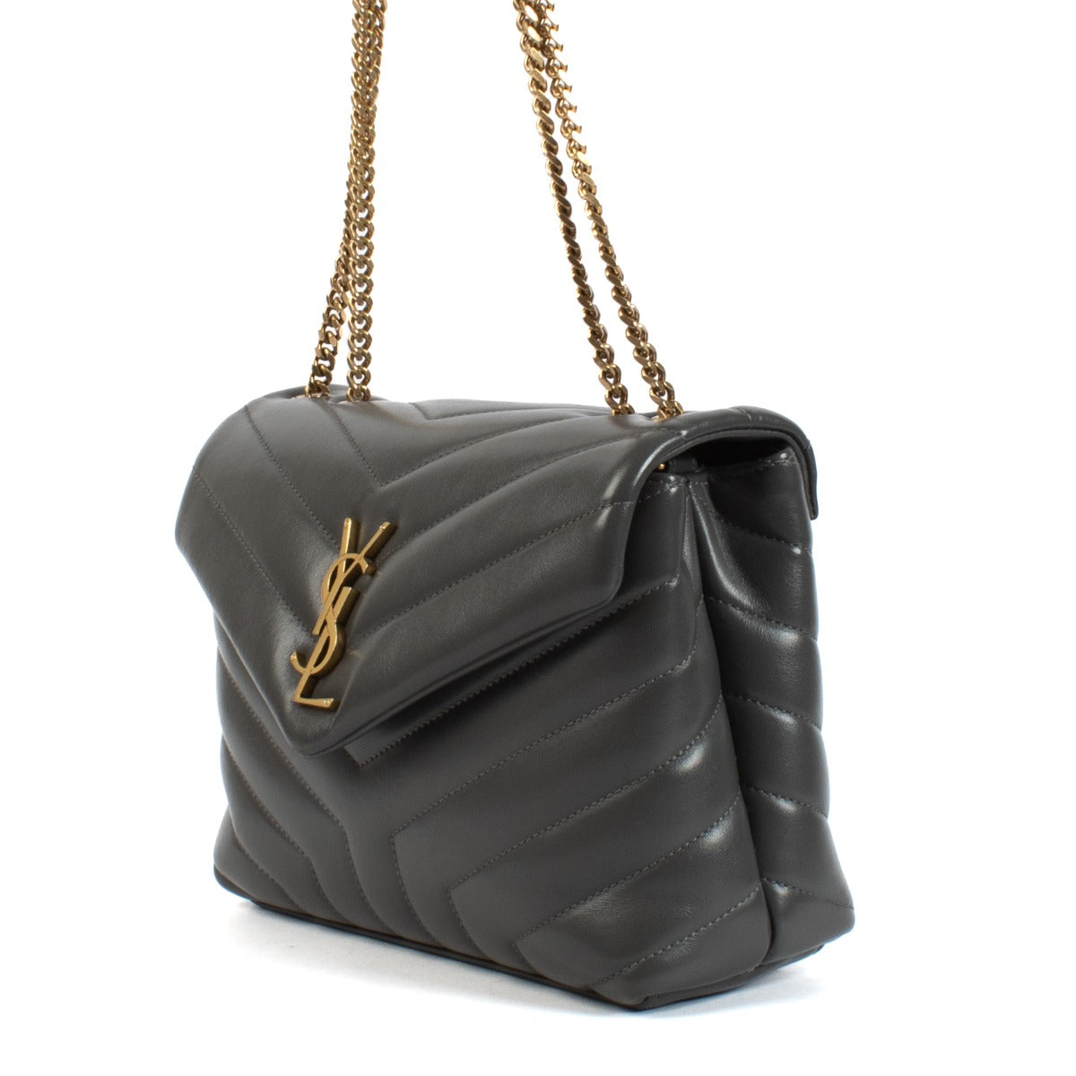 Saint Laurent Strom Grey Quilted Leather Small Loulou Bag