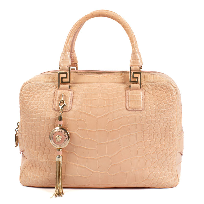 Versace Peach Alligator Vanitas Demetra Tote Bag