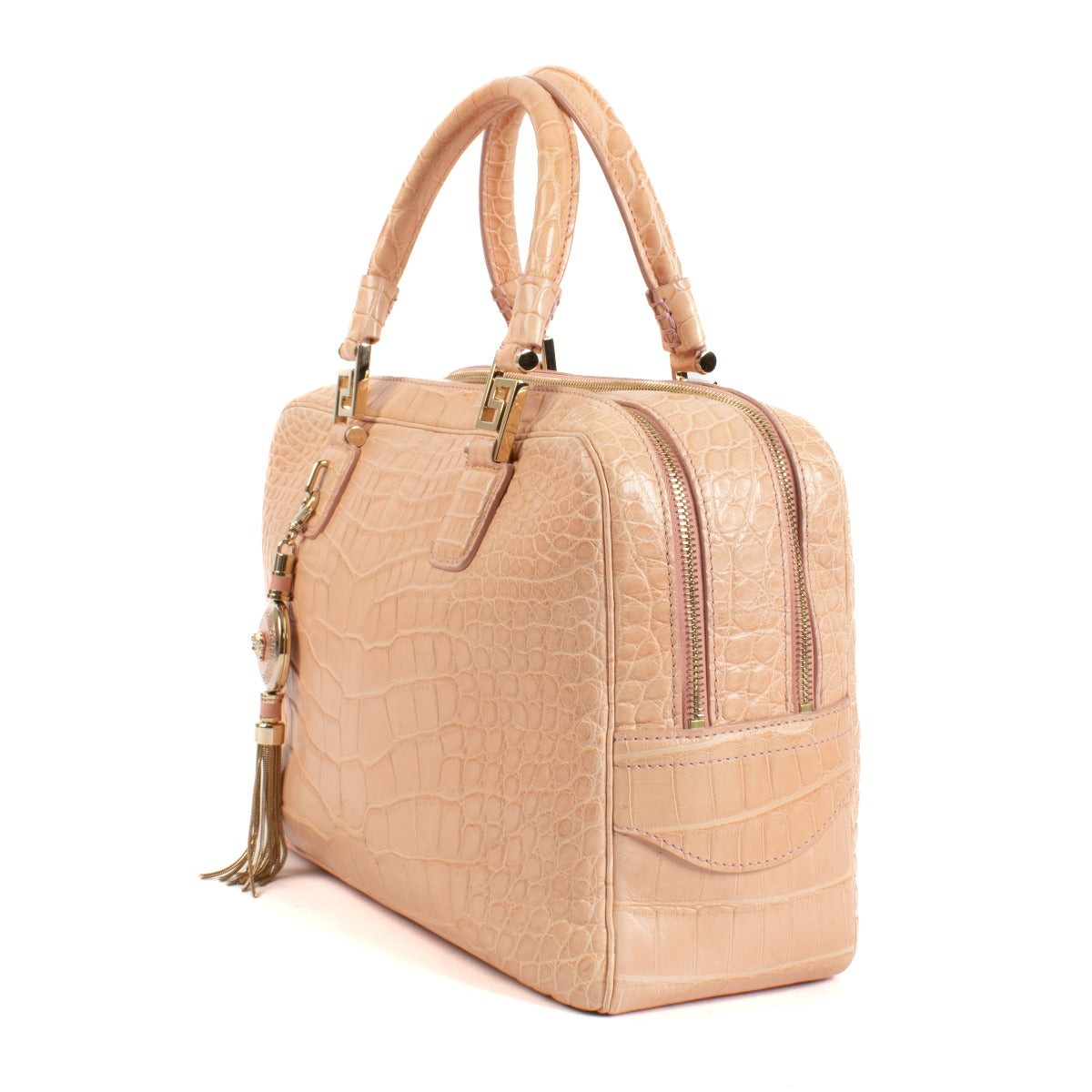 Authentic second hand vintage Versace Peach Alligator Vanitas Demetra Tote Bag on www.labellov.com