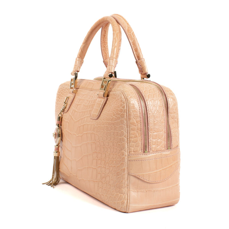 Authentic second hand vintage Versace Peach Alligator Vanitas Demetra Tote Bag on www.labellov.com