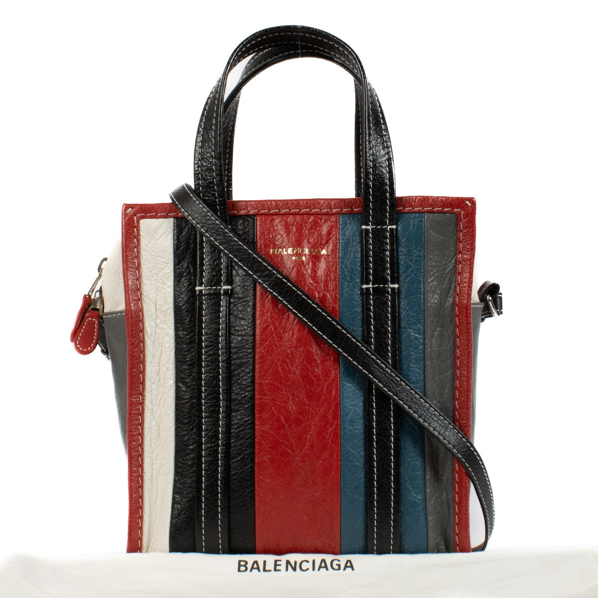 Shop 100% authentic Balenciaga Multicolor Striped Bazar XS Bag at Labellov.com.